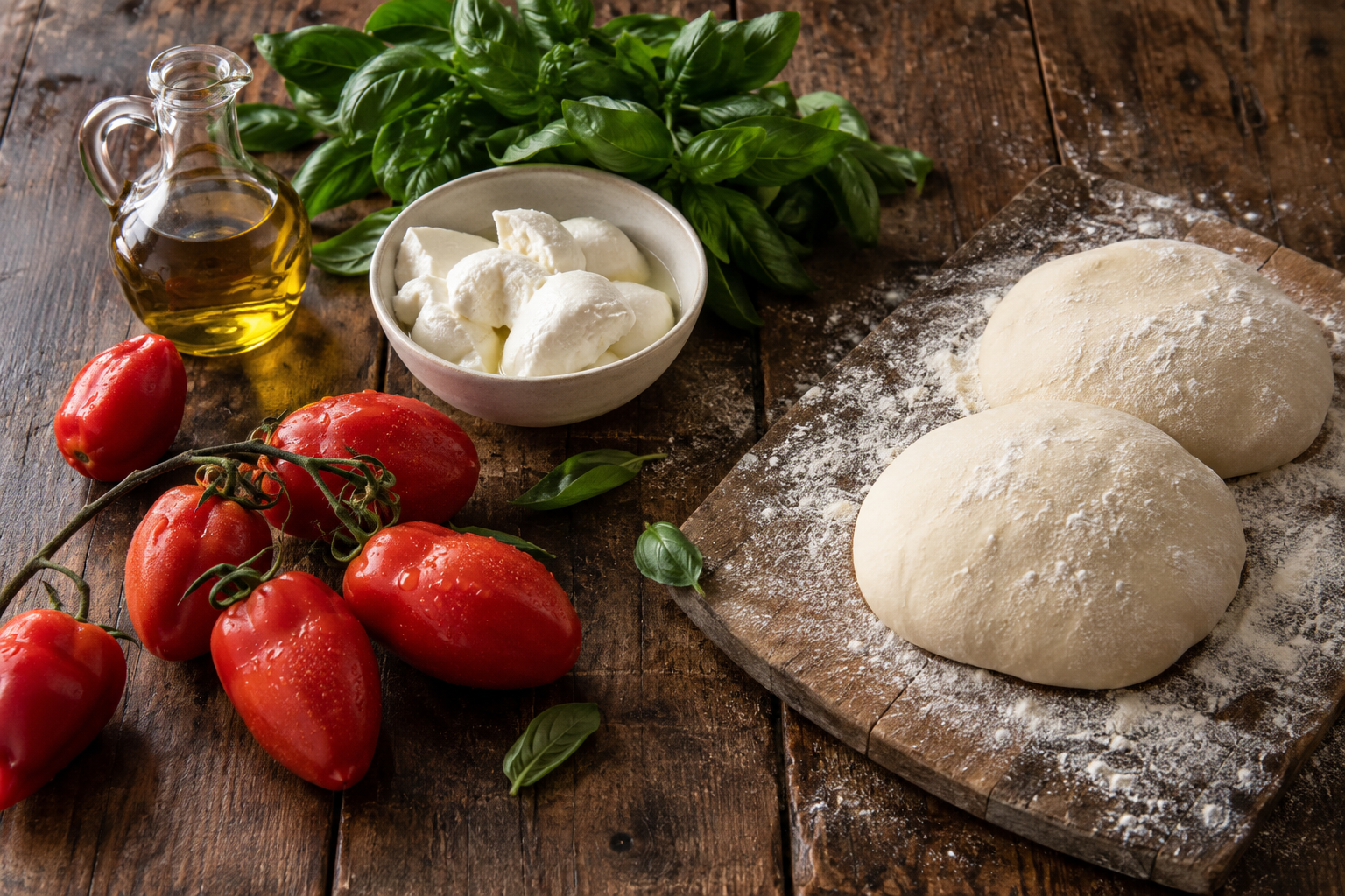 Pomodoro, mozzarella e ingredienti per la pizza